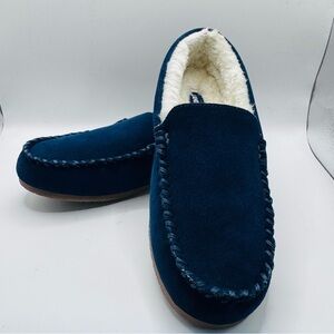 Lands' End Suede Leather Moccasin Slippers Radiant Navy Women's Size 6B